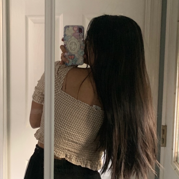 Tan Plaid Princess Sleeve Crop Shirt - Picture 7 of 7